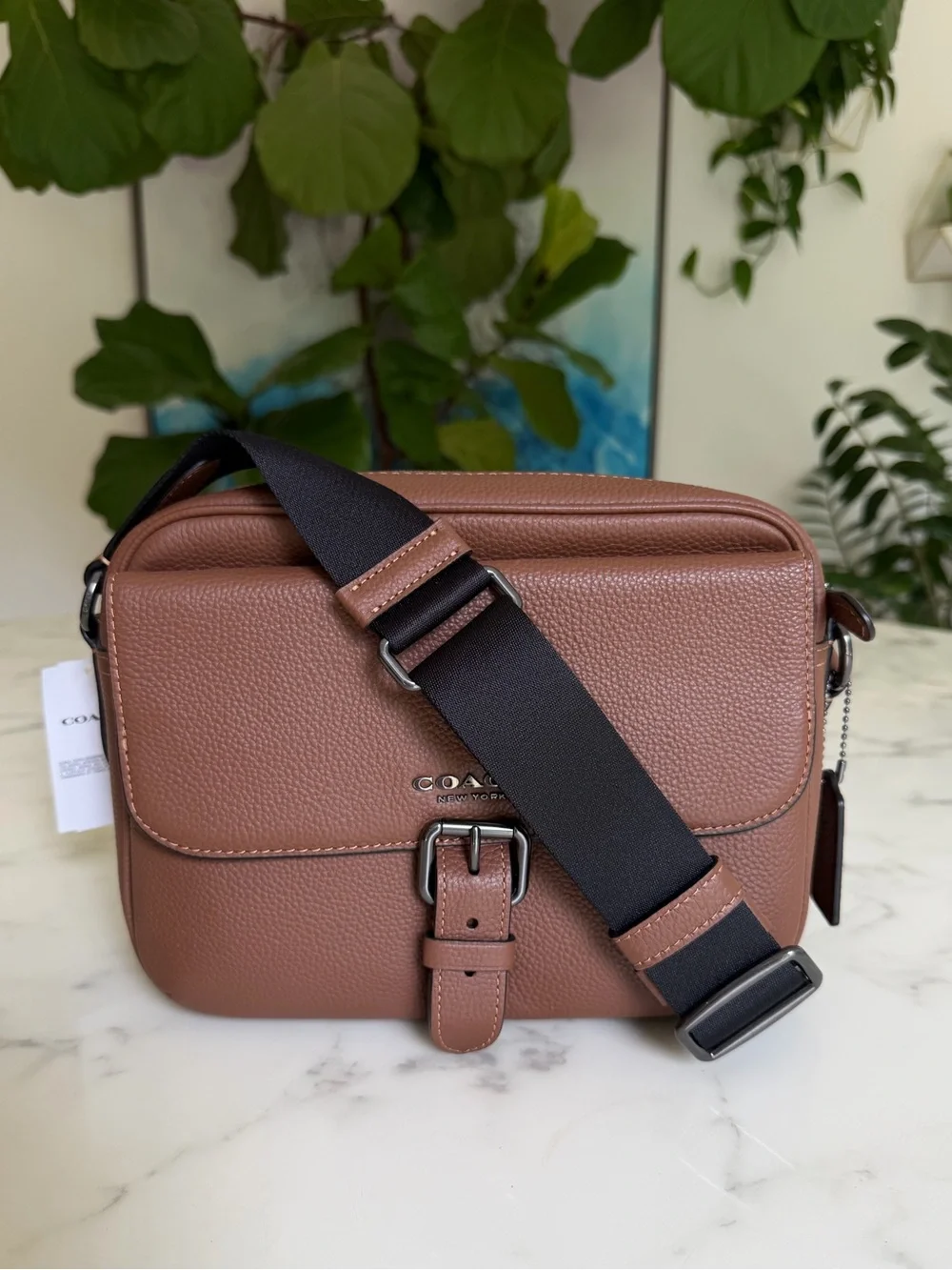 NWT COACH Hudson Crossbody Bag Gunmetal / Saddle Brown Leather Messenger C5399